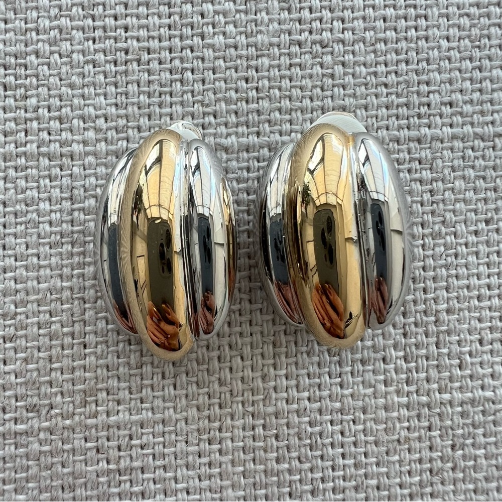 COURREGES • Silver and Gold Tone Brass Clip On Earrings